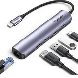 UGREEN USB-C To 2*USB 3.0 A+HDMI+RJ45+PD Converter  (5-in-1) CM418