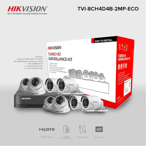 Hikvision TVI-8CH4D4B-2MP 8CHANNEL DVR, 4X DOME, 4X BULLET CAMERA PACKAGE (TVI-8CH4D4B-2MP)