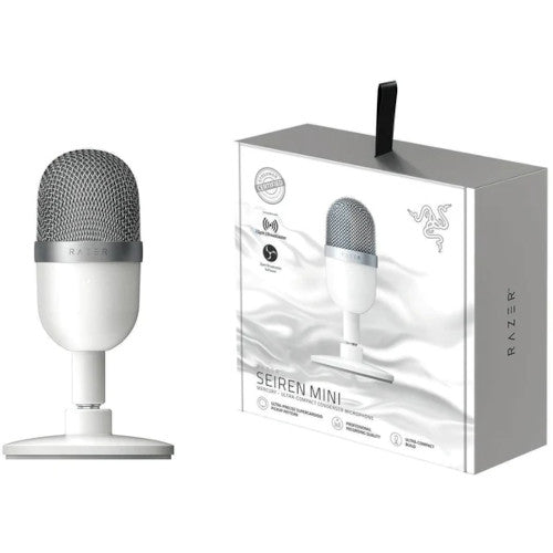Razer Seiren Mini USB Condenser Microphone: for Streaming and Gaming on PC - Professional Recording Quality - Precise Supercardioid Pickup Pattern - Tilting Stand - Shock Resistant - Mercury White RZ19-03450300-R3M1